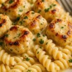 Creamy Garlic Parmesan Chicken Bites with Cheesy Twisted Pasta