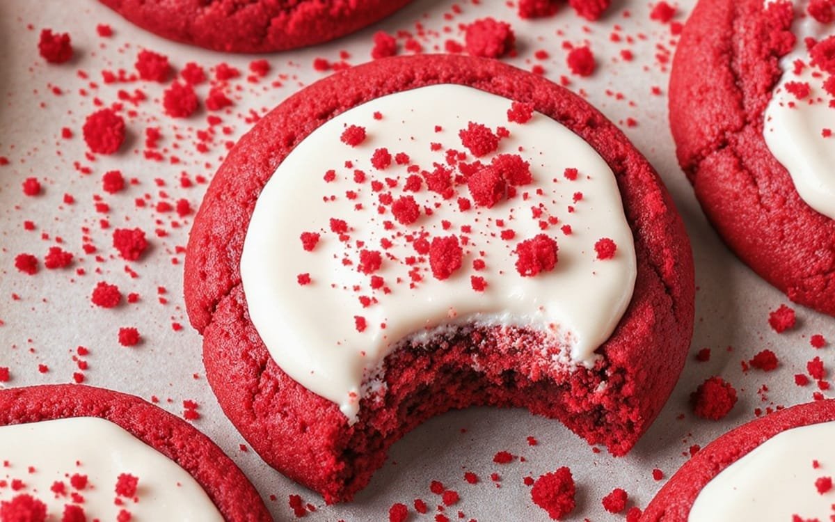 Crumbl Red Velvet Cookies with White Icing