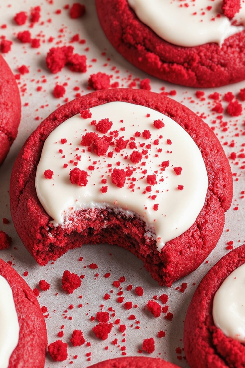 Crumbl Red Velvet Cookies with White Icing