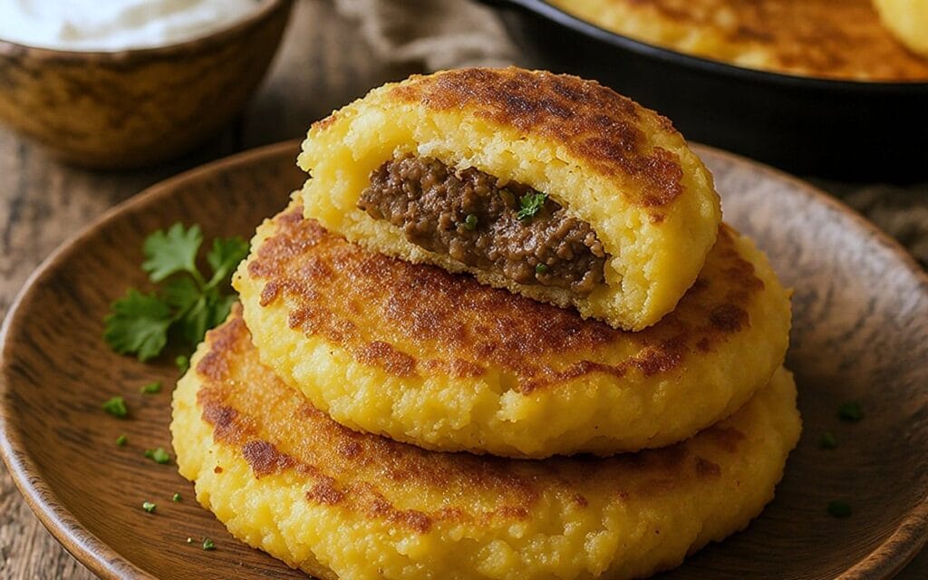 Mshed potato pancakes with meat filling
