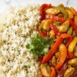 Sizzling Garlic Chicken Stir-Fry With Peppers & Steamed Rice