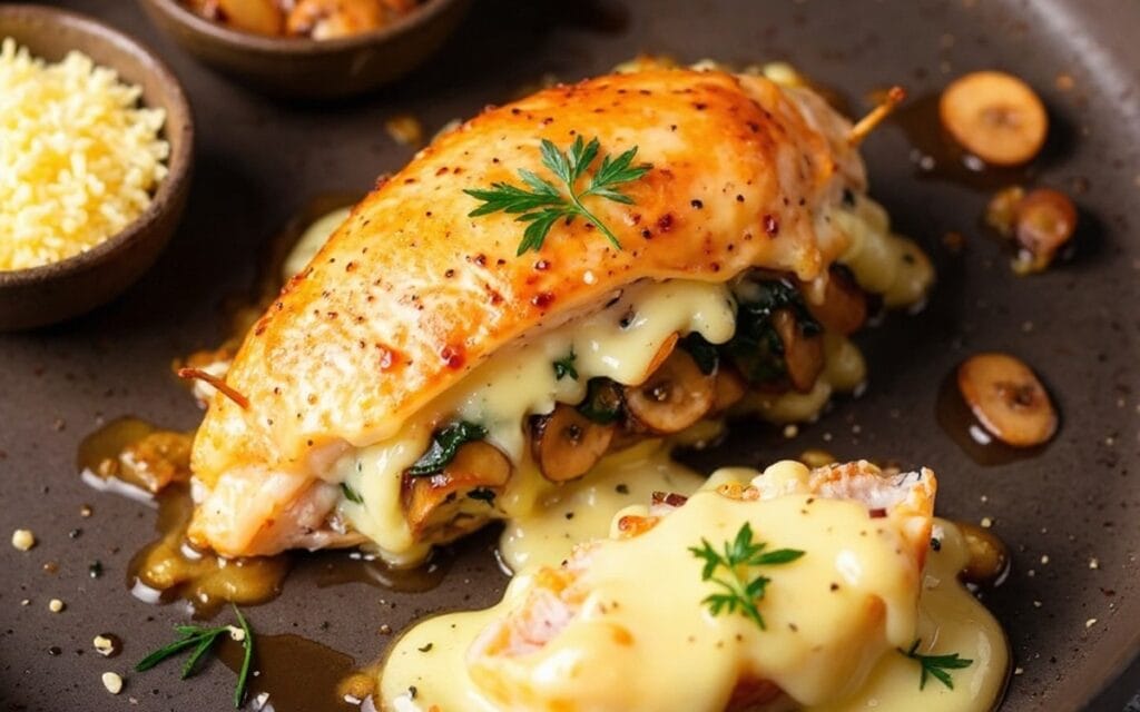 Tender & Juicy Mushroom & Melted Cheese Stuffed Chicken Breast