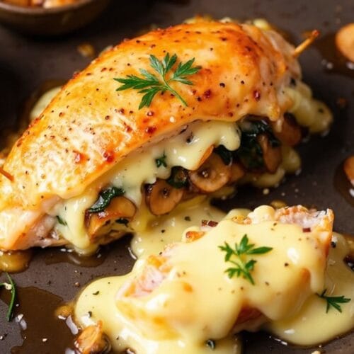 Tender & Juicy Mushroom & Melted Cheese Stuffed Chicken Breast