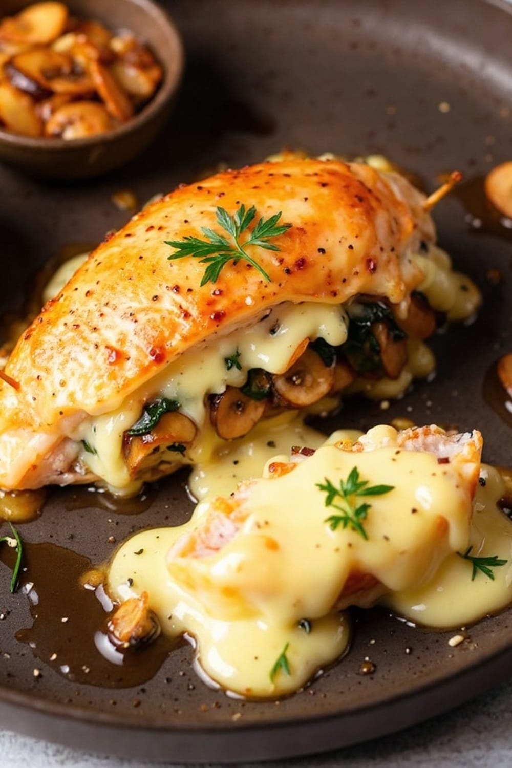 Tender & Juicy Mushroom & Melted Cheese Stuffed Chicken Breast
