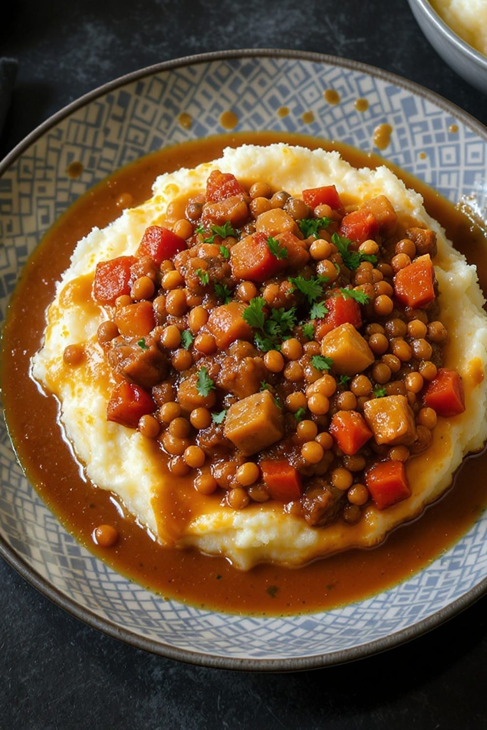 lentils stew over mashed potatoes recipe