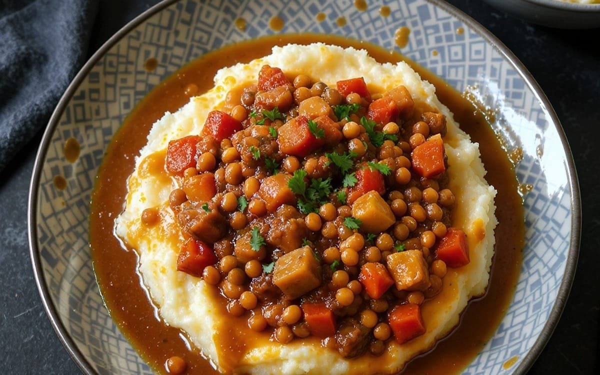 lentils stew over mashed potatoes recipe