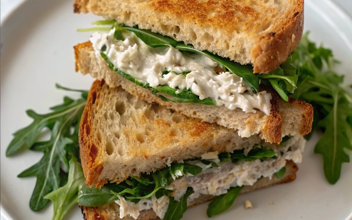 Quick & Easy Arugula, Tuna With Light Mayo in Sourdough Bread