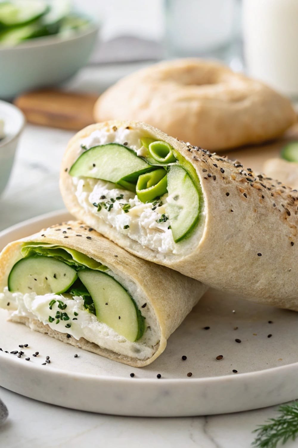 Cheesy & Creamy Bagel, Cucumber, Cottage Cheese Wraps Super EASY to Make!