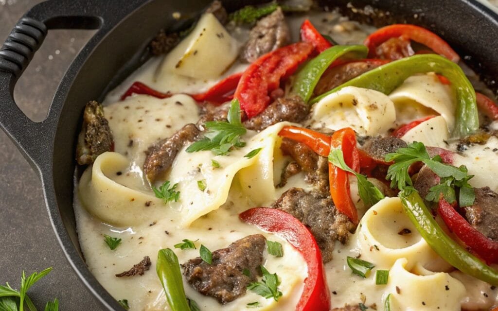 Cheesesteak Tortellini in Provolone Sauce Creamy
