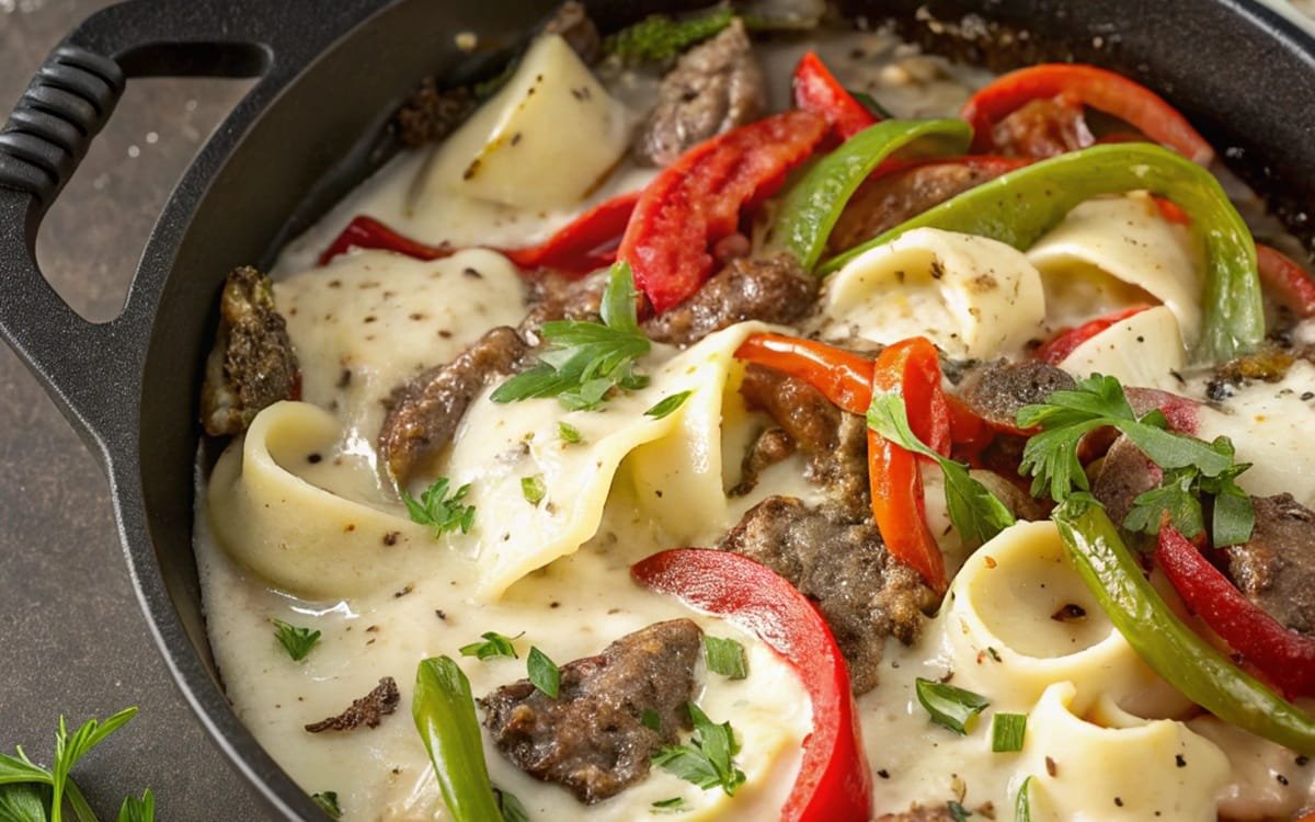 Cheesesteak Tortellini in Provolone Sauce Creamy