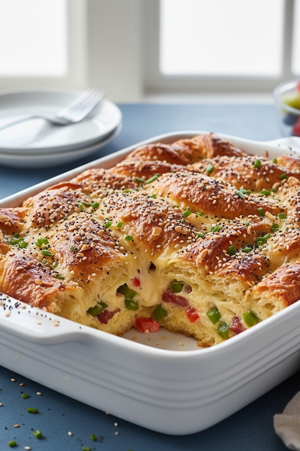 Mouth Watering! Croissant Breakfast Casserole with Everything Bagel Seasoning Extremely Cheesy & Buttery