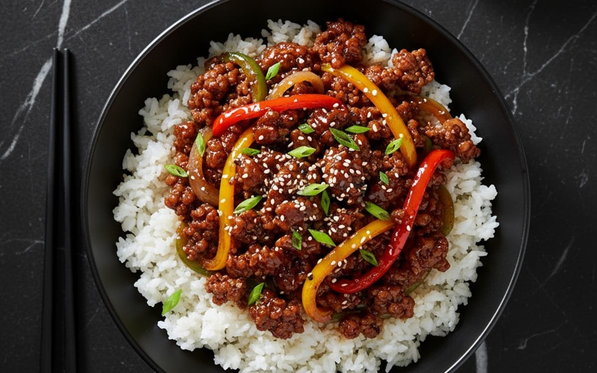 Super Easy Ground Beef & Pepper Rice Bowls