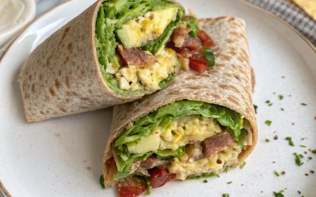 Complete Healthy Meal Egg, Turkey Bacon Wrap With Avocado & Spinach