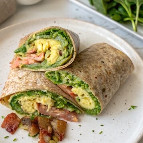 Complete Healthy Meal Egg, Turkey Bacon Wrap With Avocado & Spinach