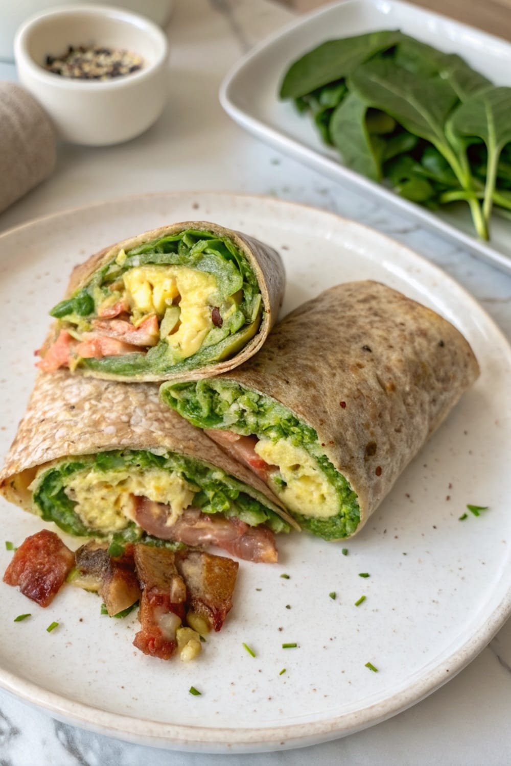 Complete Healthy Meal Egg, Turkey Bacon Wrap With Avocado & Spinach
