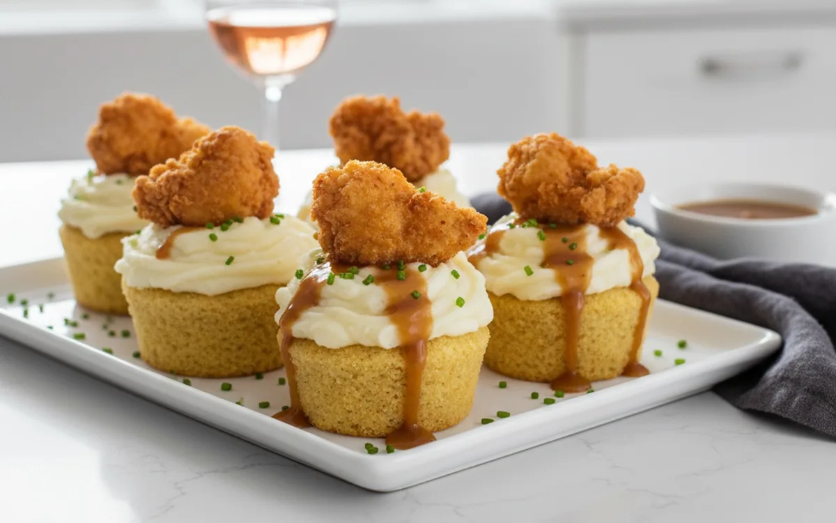 Easy & Tasty Fried Chicken, Cornbread, and Mashed Potato & Gravy Cupcakes