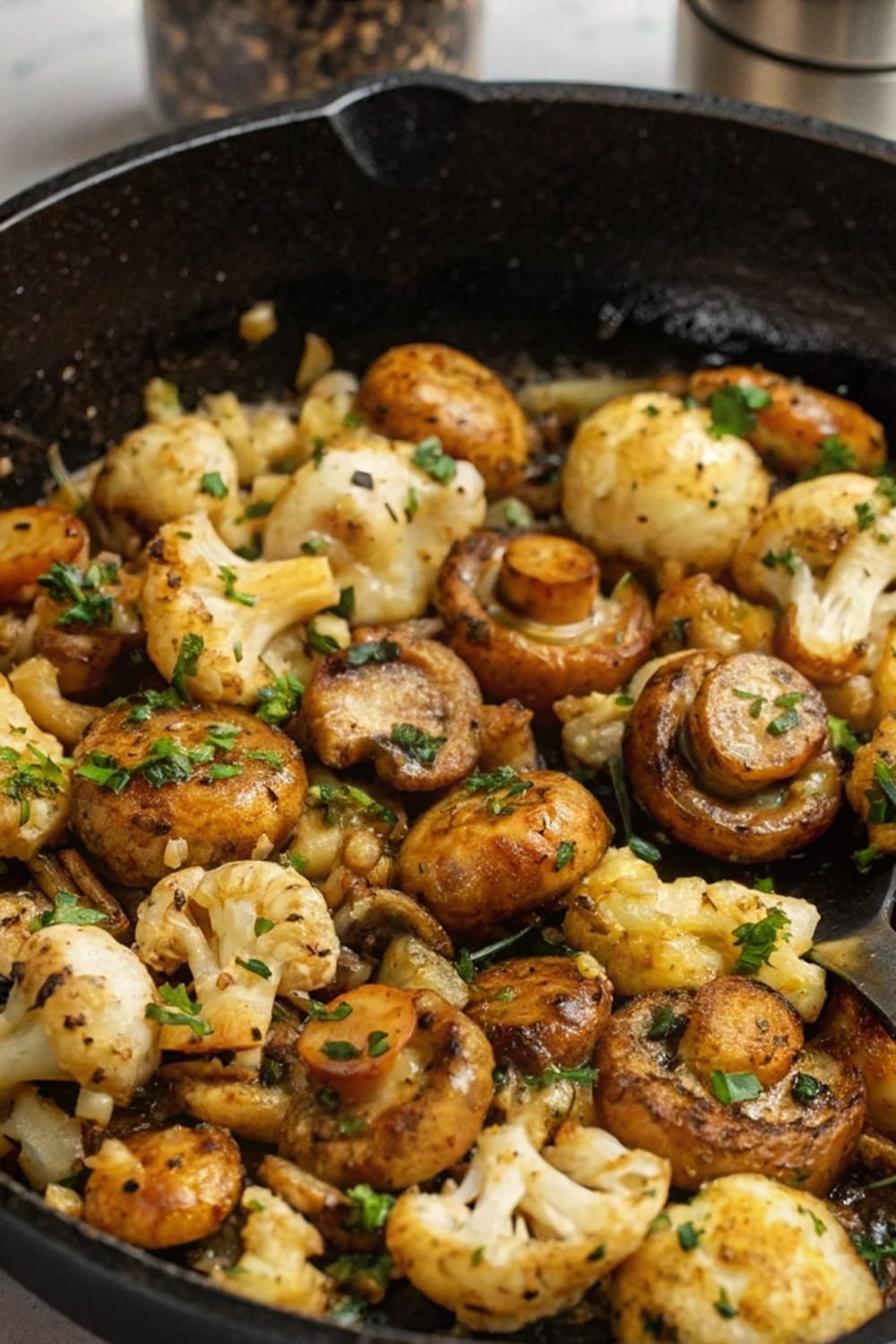 Quick & Delicious Garlic Mushrooms Cauliflower Skillet