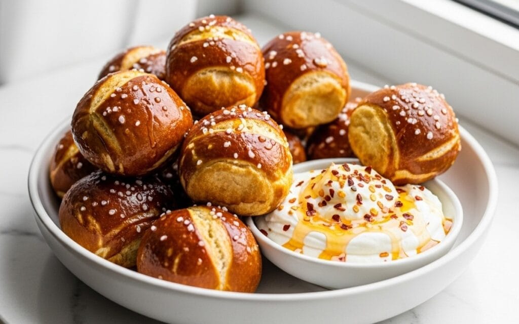 Soft & Sweet Hot Honey Pretzel Bites with Whipped Feta Dip
