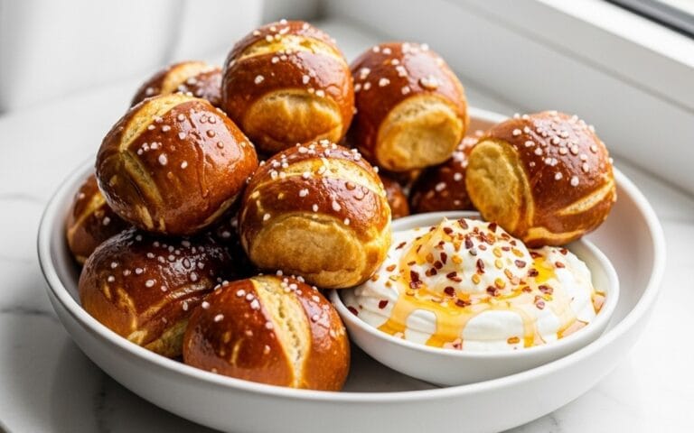 Soft & Sweet Hot Honey Pretzel Bites with Whipped Feta Dip