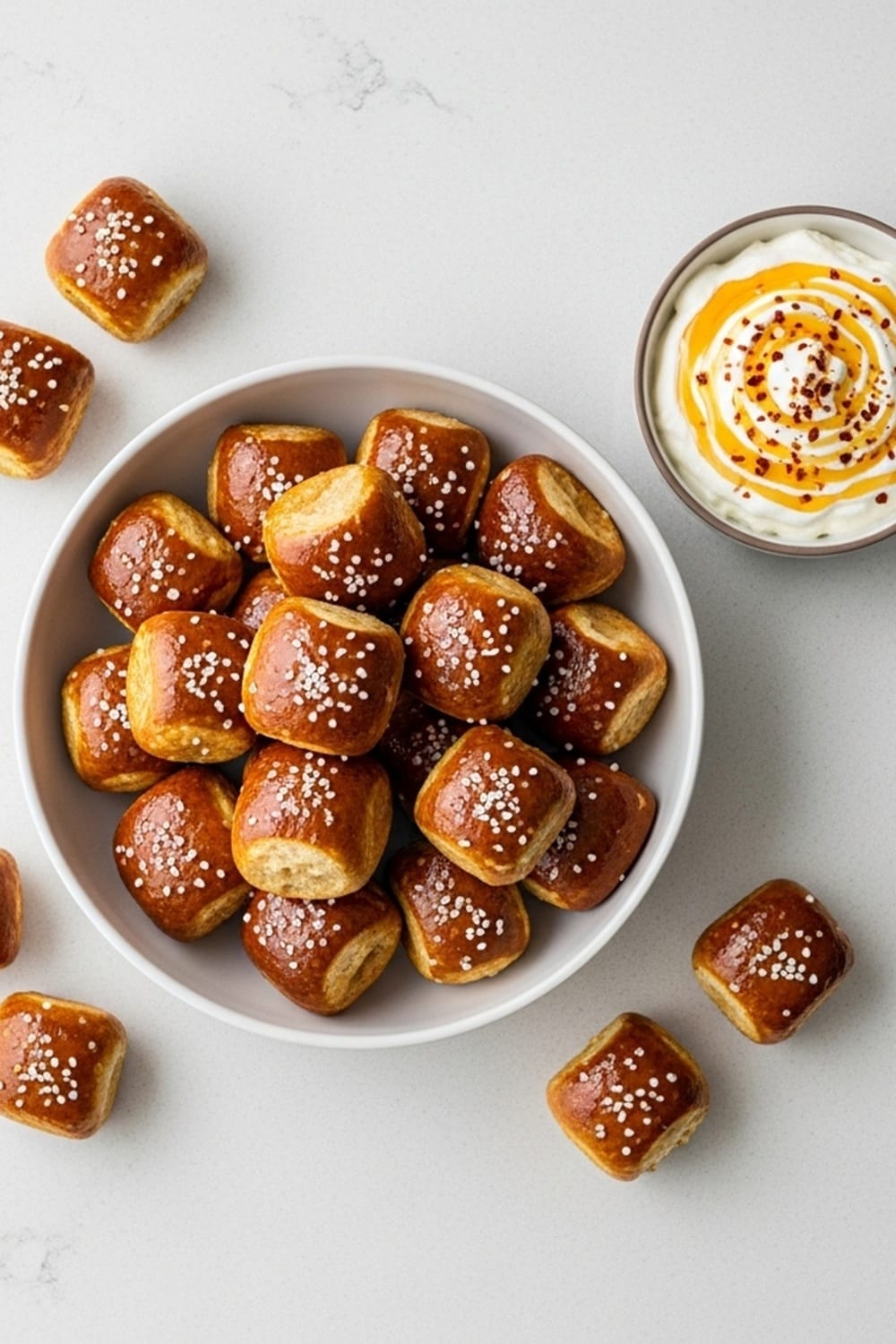 Soft & Sweet Hot Honey Pretzel Bites with Whipped Feta Dip