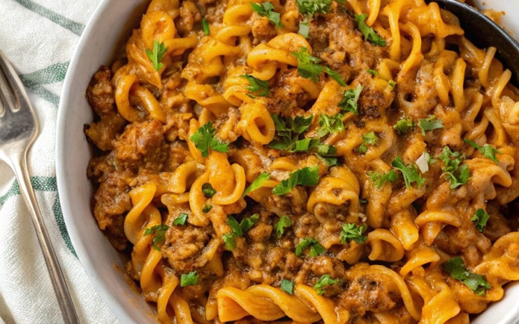 Mouth Watering! One-Pot Vegan Hamburger Helper Cheeseburger Pasta