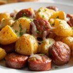 Sticky Cheesy Potatoes & Sausages