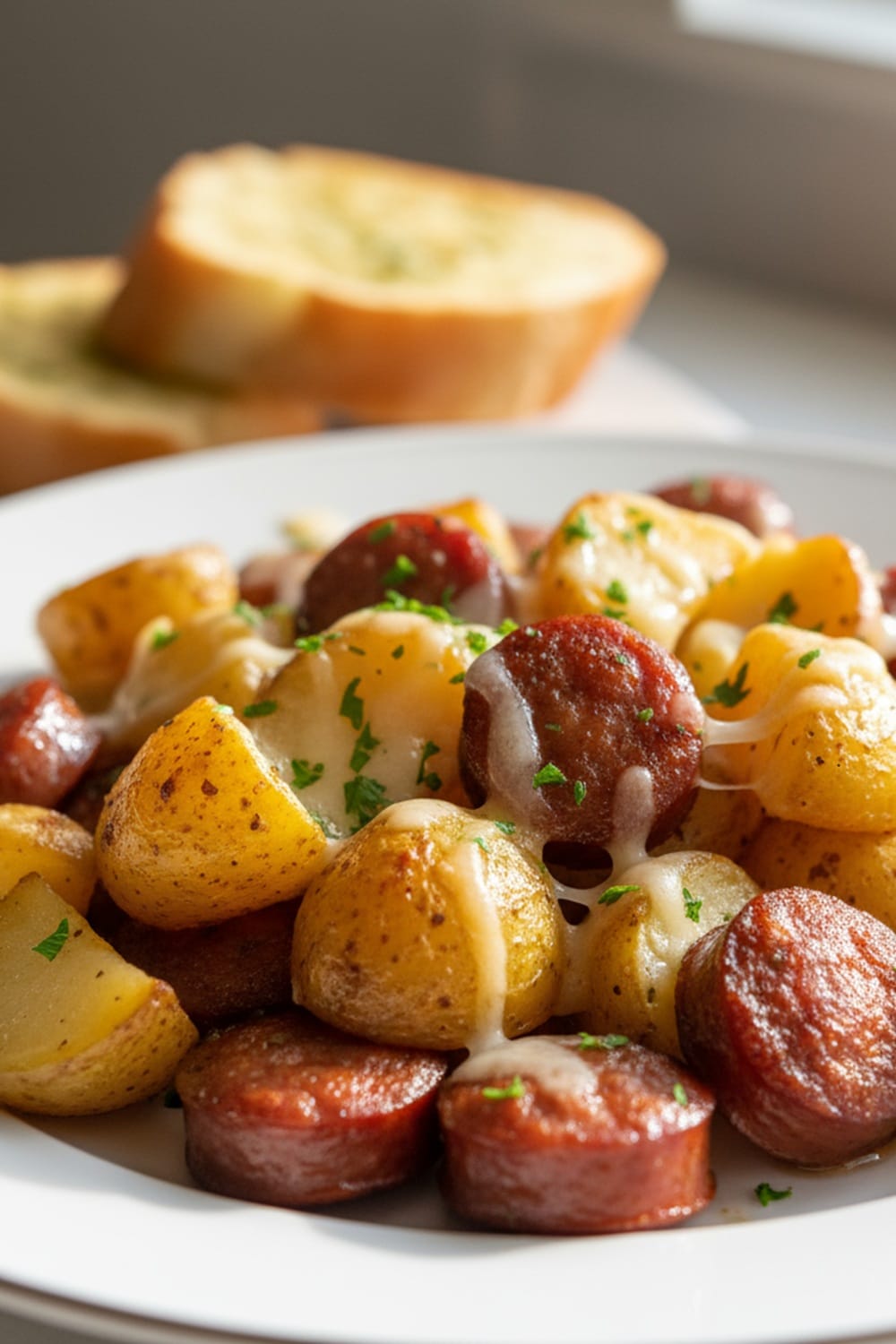 Sticky Cheesy Potatoes & Sausages