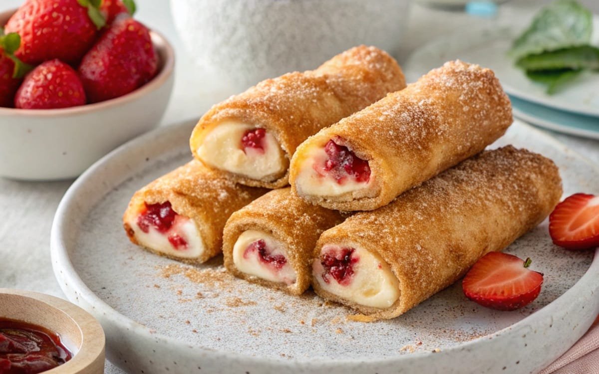 Strawberry Cheesecake Stuffed Eggrolls Yummy!